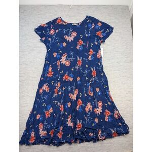 Woman Within Midi Dress‎ 1X 22/24 Blue Floral Crinkle Rayon Summer Lightweight